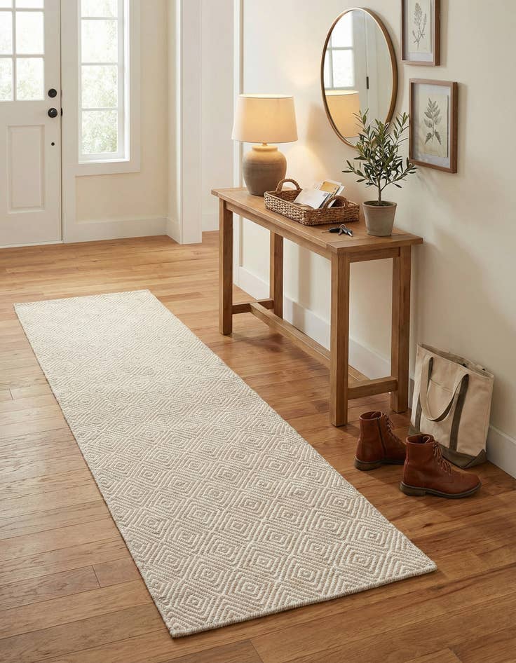 Detail image of  2' x 8'  Hand Woven Geo Trellis Flatweave Runner Rug