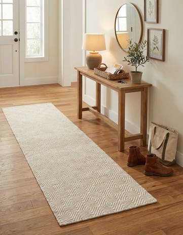 Beige Hand Woven Geo Trellis Flatweave Runner Rug