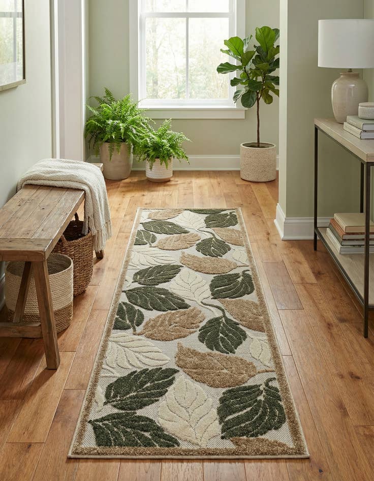 Detail image of 2' x 6'  Washable Botanical Indoor / Outdoor Runner Rug