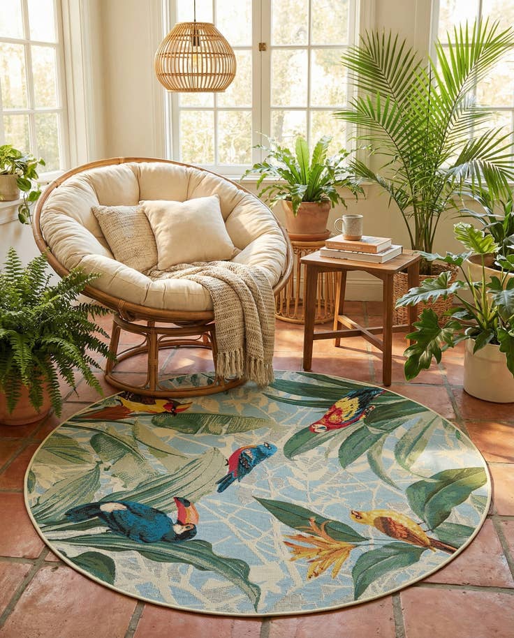 Detail image of 5' x 5' Easy-Clean Botanical Indoor / Outdoor Round Rug