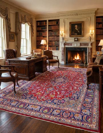 9' 8 x 12' 9 Hand Knotted Mashad Persian Wool Rug