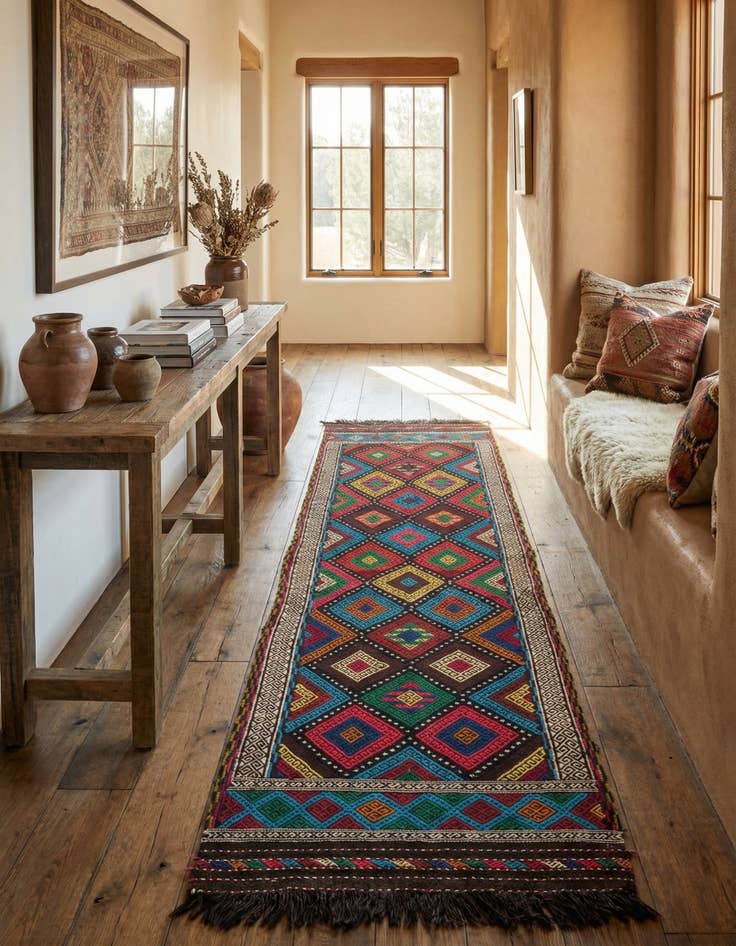 Detail image of 2' 4 x 8' 10  Hand Knotted Kilim Fars Persian Wool Runner Rug