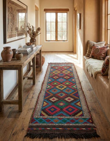 2' 4 x 8' 10 Hand Knotted Kilim Fars Persian Wool Runner Rug