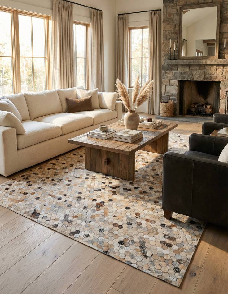 Detail image of 5' 3 x 7' 7 Cowhide Stocks Rug