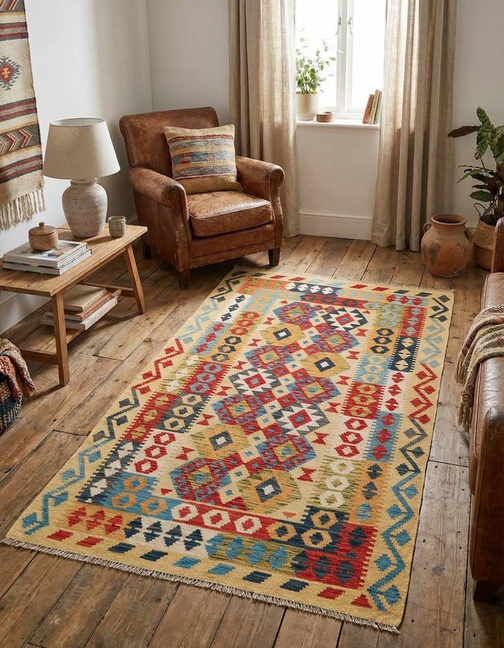 Detail image of 3' 6 x 6' 8  Hand Woven Kilim Maymana Wool Rug