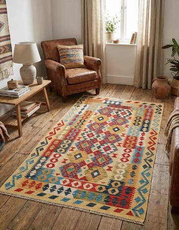 3' 6 x 6' 8 Hand Woven Kilim Maymana Wool Rug