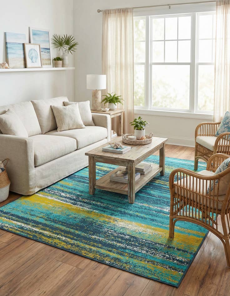 Detail image of 5' 3 x 8'  Washable Coastal Indoor / Outdoor Rug