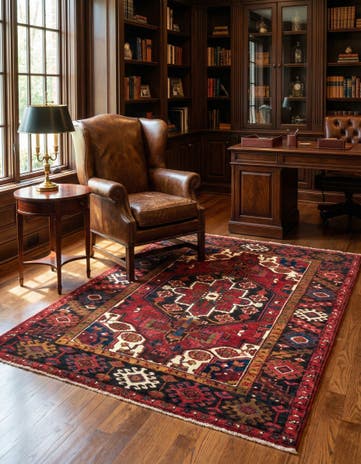 4' 11 x 6' 6 Hand Knotted Heriz Persian Wool Rug