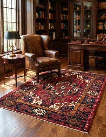 4' 11 x 6' 6 Hand Knotted Heriz Persian Wool Rug