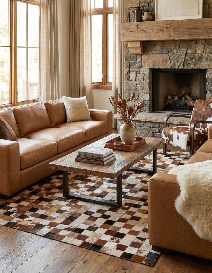 Detail image of  5' 1 x 8' Cowhide Leather Rug