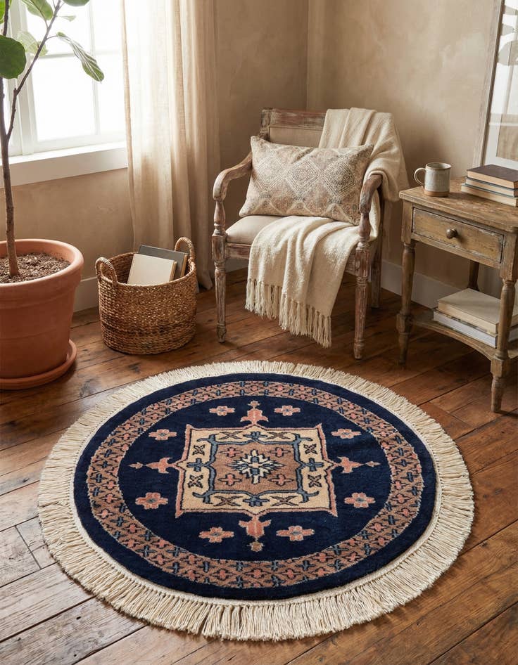 Detail image of  2' x 2'  Hand Knotted Bokhara Oriental Wool Round Rug