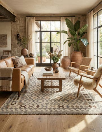 5' 3 x 6' 8 Hand Woven Kilim Maymana Wool Rug