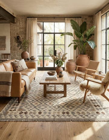 5' 3 x 6' 8 Hand Woven Kilim Maymana Wool Rug