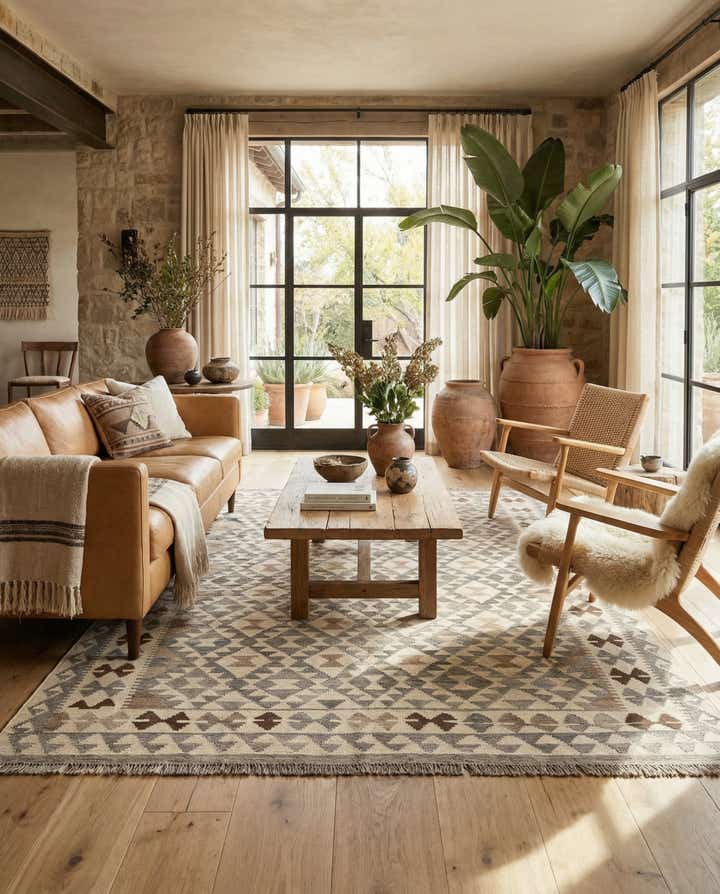 5' 3 x 6' 8 Hand Woven Kilim Maymana Wool Rug