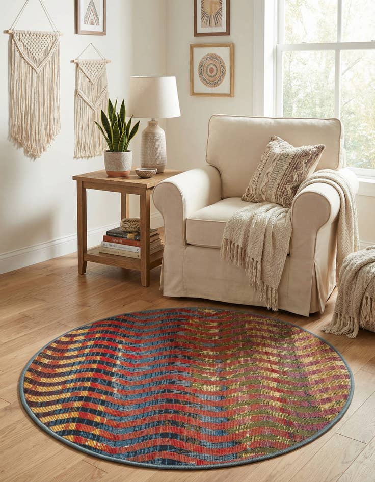 Detail image of 2' 7 x 2' 7  Washable Modern Indoor / Outdoor Round Rug