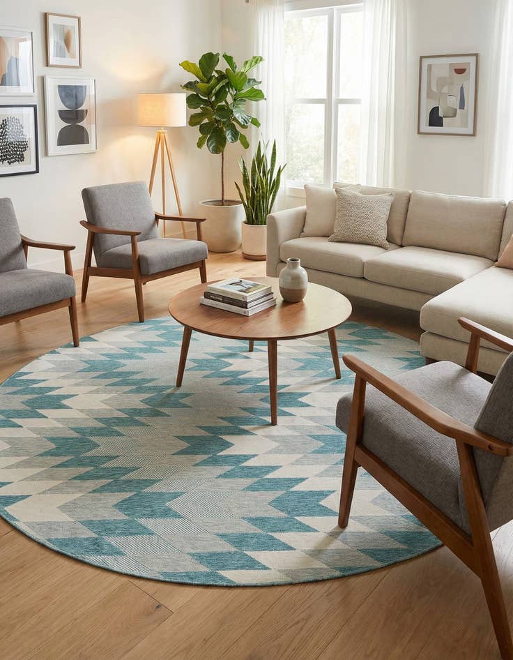 Detail image of 10' x 10' Easy-Clean Modern Indoor / Outdoor Round Rug