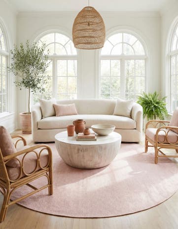 Pink Hand Woven Geo Trellis Flatweave Round Rug