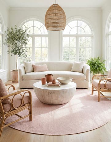 Pink Hand Woven Geo Trellis Flatweave Round Rug