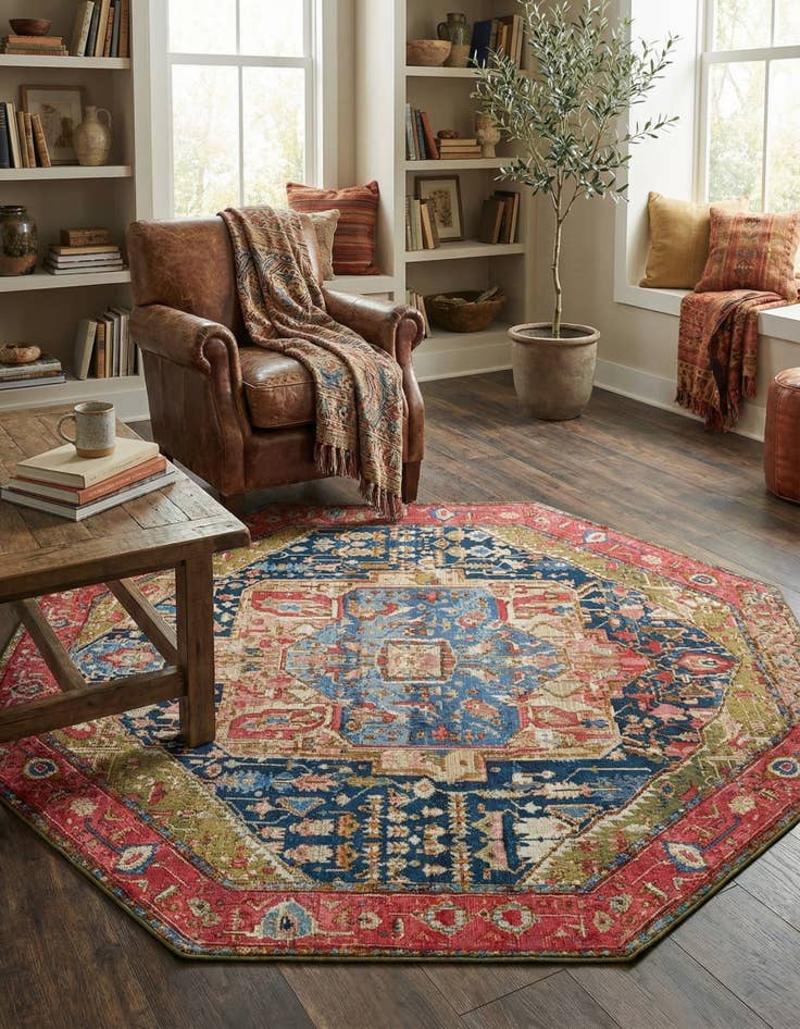 Detail image of 7' 10 x 7' 10 Easy-Clean Traditional Indoor / Outdoor Octagon Rug