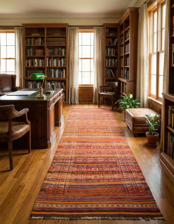 Detail image of 4' 5 x 12' 1  Hand Woven Kilim Fars Wool Runner Rug