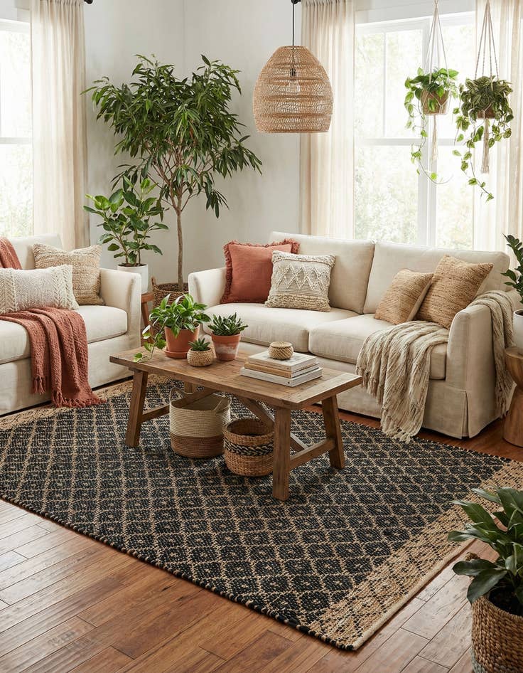 Detail image of  5' 1 x 8'  Hand Woven Chindi Trellis Rug