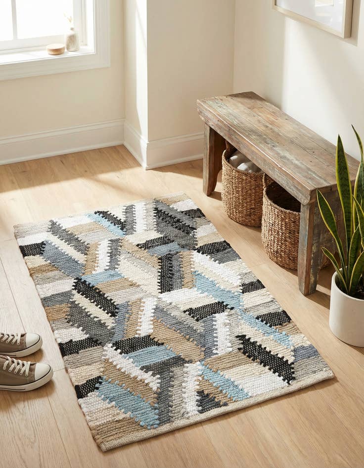 Detail image of 2' x 3' 1  Hand Braided Chindi Cotton Rug