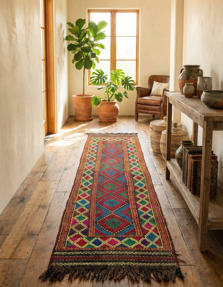 Detail image of 1' 10 x 8'  Hand Woven Kilim Fars Wool Runner Rug