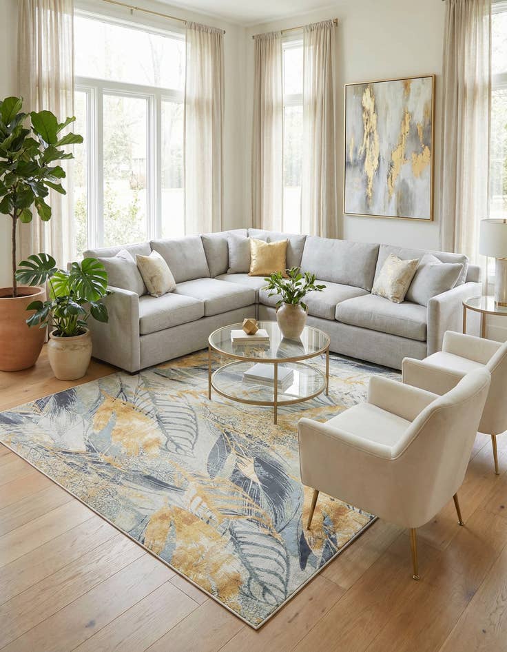 Detail image of 10' x 10'  Washable Botanical Indoor / Outdoor Square Rug