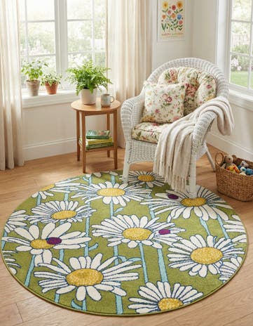 Green Bloom Round Rug