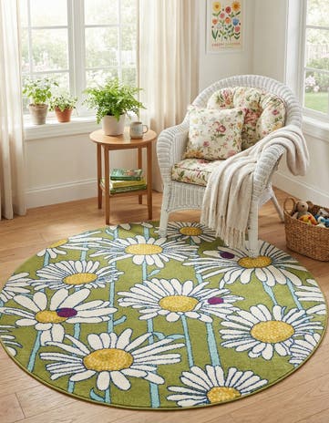 Green Bloom Round Rug
