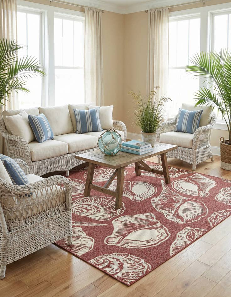 Detail image of  7' 10 x 7' 10  Washable Coastal Indoor / Outdoor Square Rug