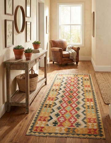3' 5 x 6' 9 Hand Woven Kilim Maymana Wool Runner Rug