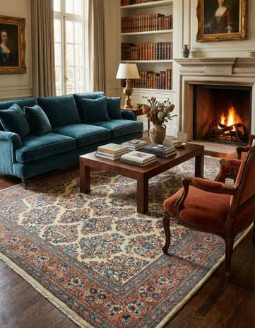 6' 7 x 9' 8 Hand Knotted Sarough Persian Wool Rug
