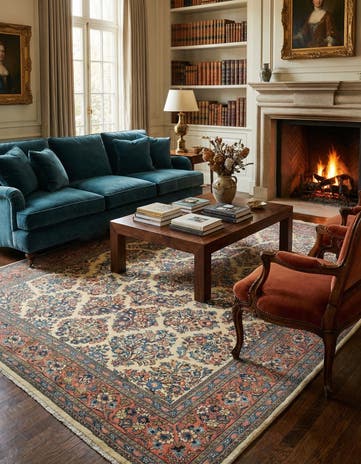6' 7 x 9' 8 Hand Knotted Sarough Persian Wool Rug