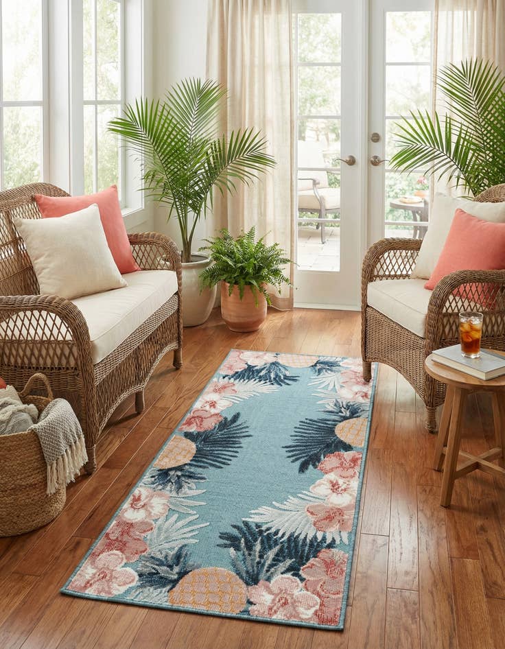 Detail image of 2' 2 x 5' 3  Washable Botanical Indoor / Outdoor Runner Rug