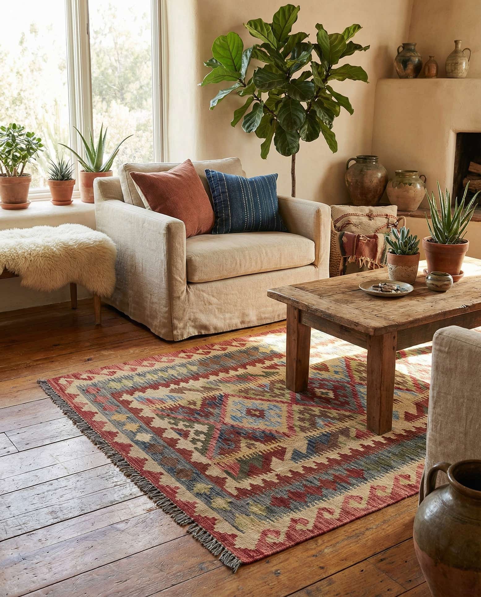3' 7 x 6' 9 Hand Woven Kilim Maymana Wool Rug