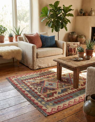 3' 7 x 6' 9 Hand Woven Kilim Maymana Wool Rug