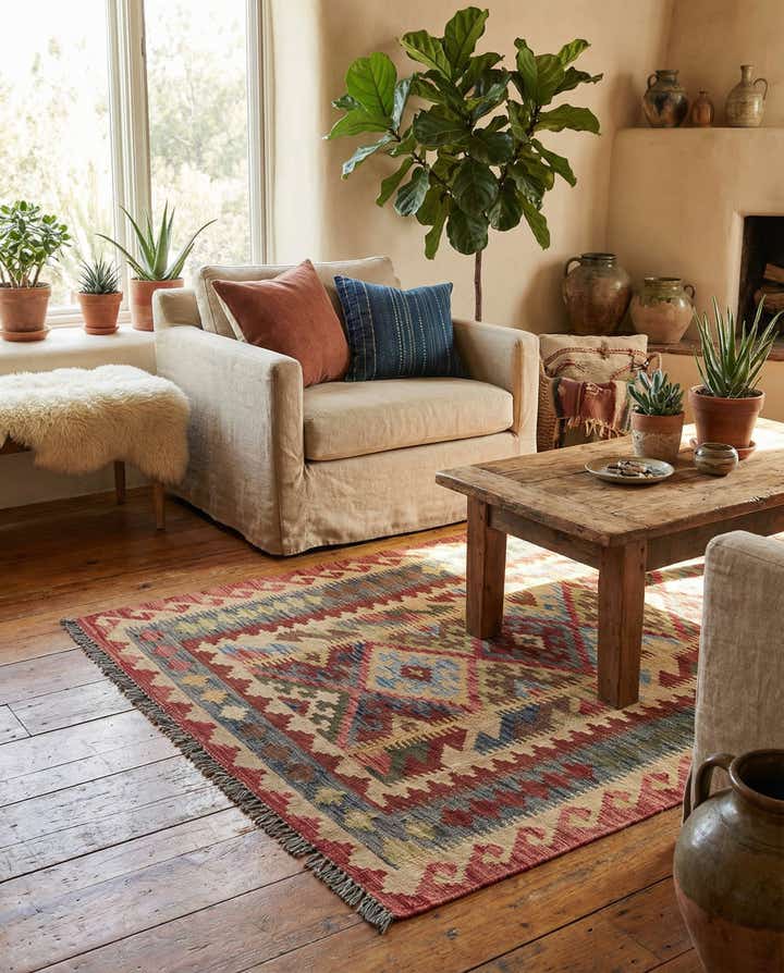 3' 7 x 6' 9 Hand Woven Kilim Maymana Wool Rug