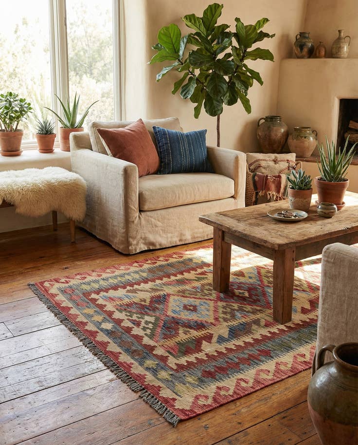 Detail image of 3' 7 x 6' 9 Hand Woven Kilim Maymana Wool Rug