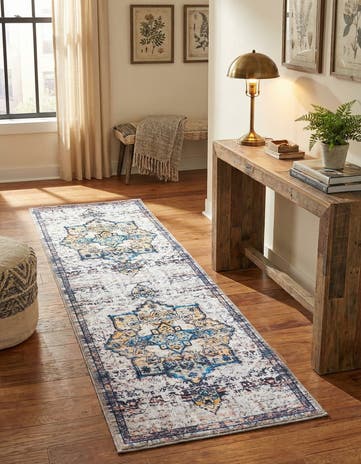 Sea Salt White Washable Francesca Runner Rug