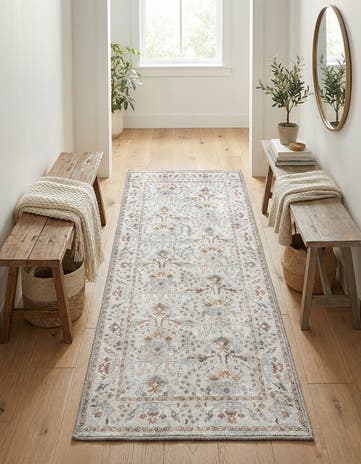 Ivory Washable Timeless Runner Rug