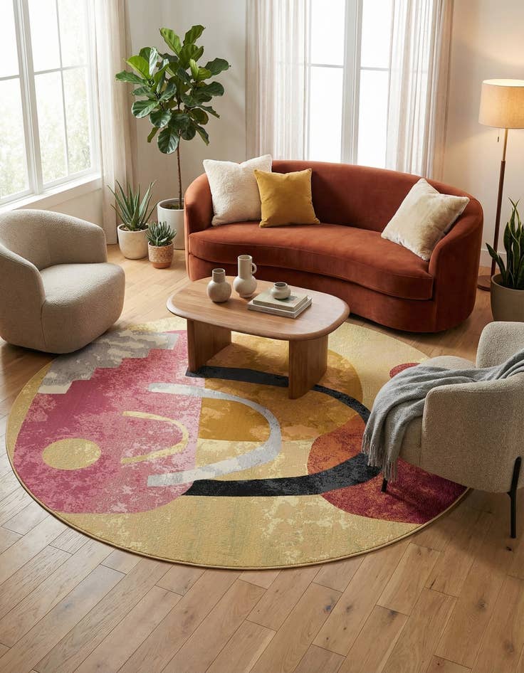 Detail image of 7' 10 x 7' 10 Easy-Clean Modern Indoor / Outdoor Round Rug