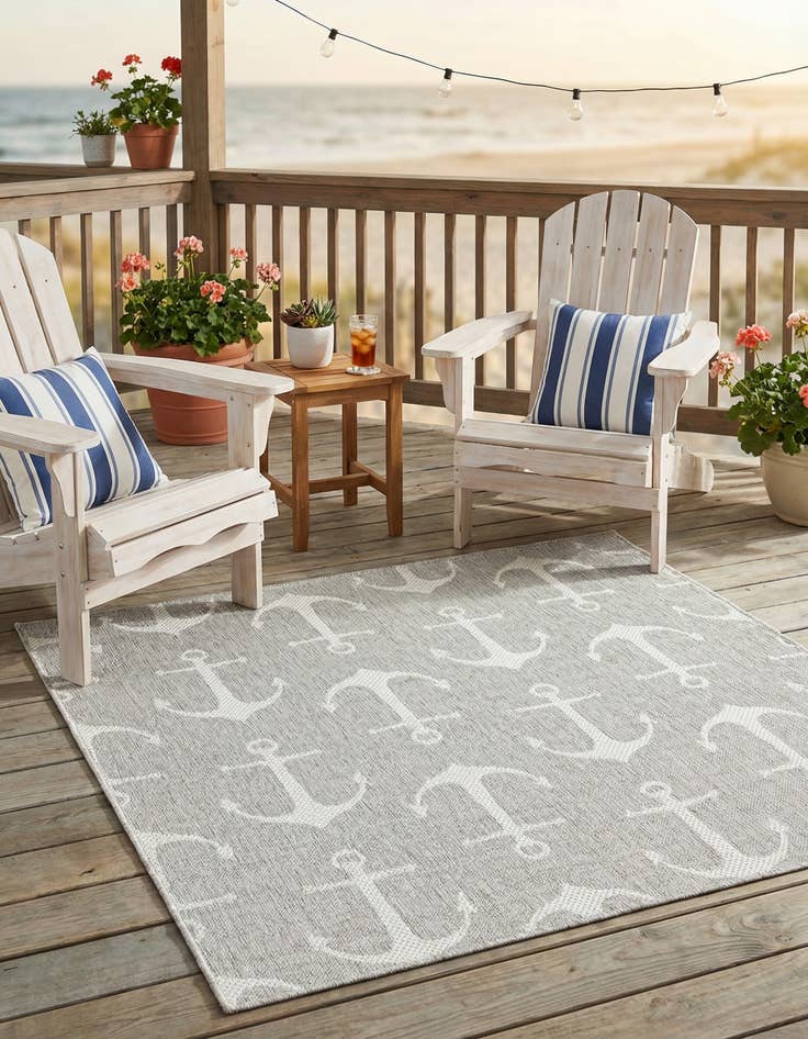 Detail image of 5' 3 x 5' 3  Washable Coastal Indoor / Outdoor Square Rug