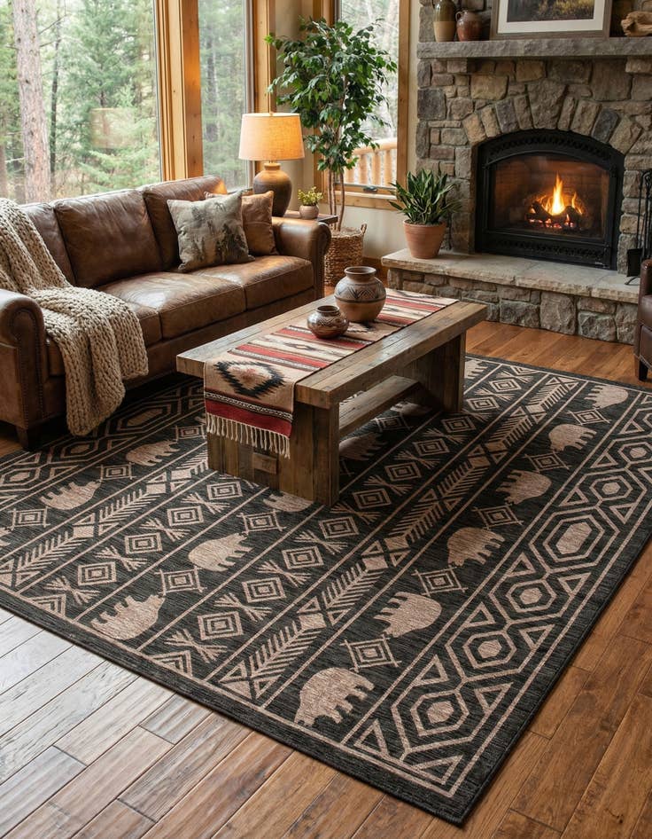 Detail image of 10' x 10' Easy-Clean Southwestern Indoor / Outdoor Square Rug