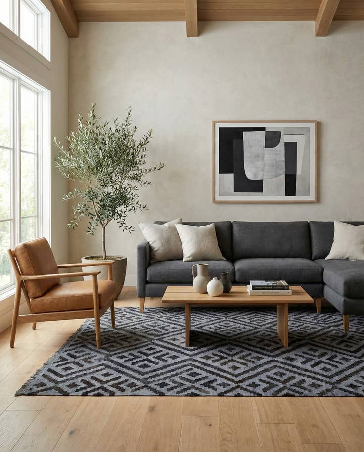 Detail image of 4' x 5' 10 Hand Woven Kilim Modern Wool Rug