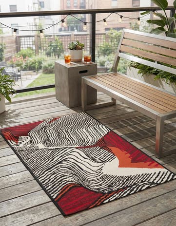 Red and Black Easy-Clean Modern Indoor / Outdoor Rug