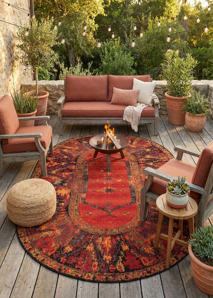 5' 3 x 8' Easy-Clean Tribal Indoor / Outdoor Oval Rug