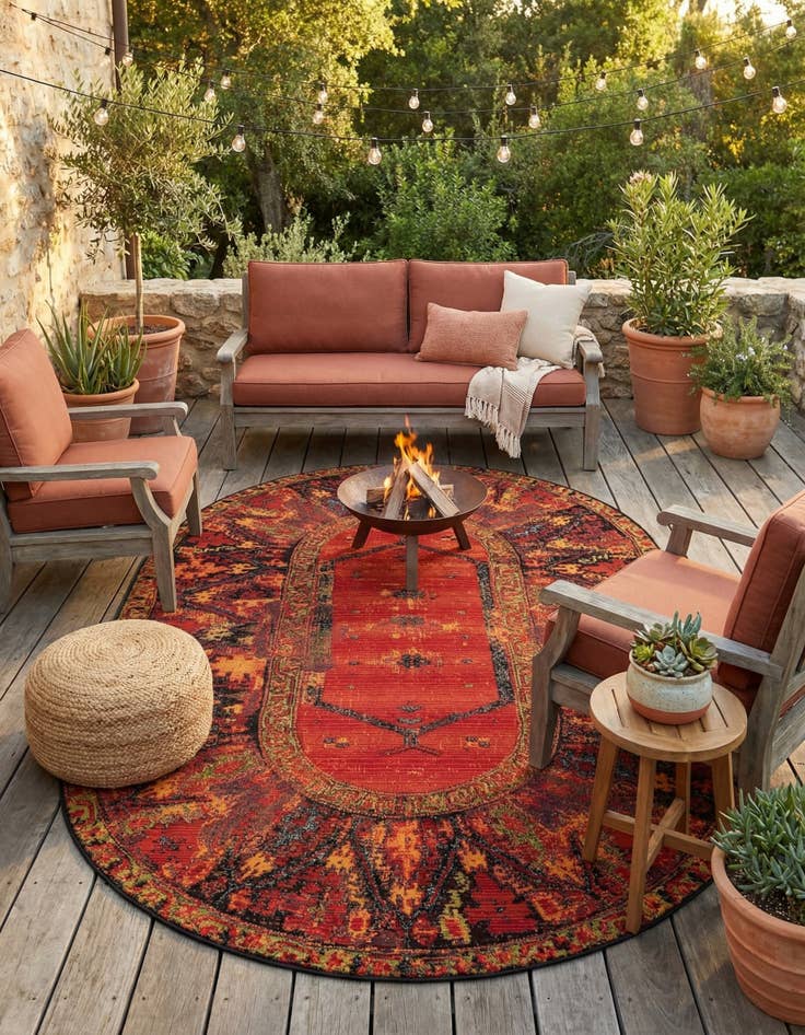 Detail image of 5' 3 x 8' Easy-Clean Tribal Indoor / Outdoor Oval Rug