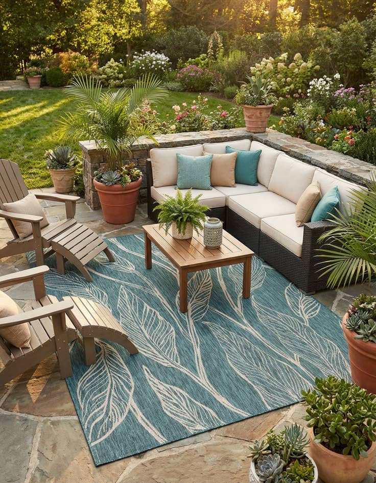 Detail image of 9' x 12' Easy-Clean Botanical Indoor / Outdoor Rug