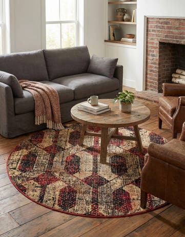 Burgundy Saturn Round Rug